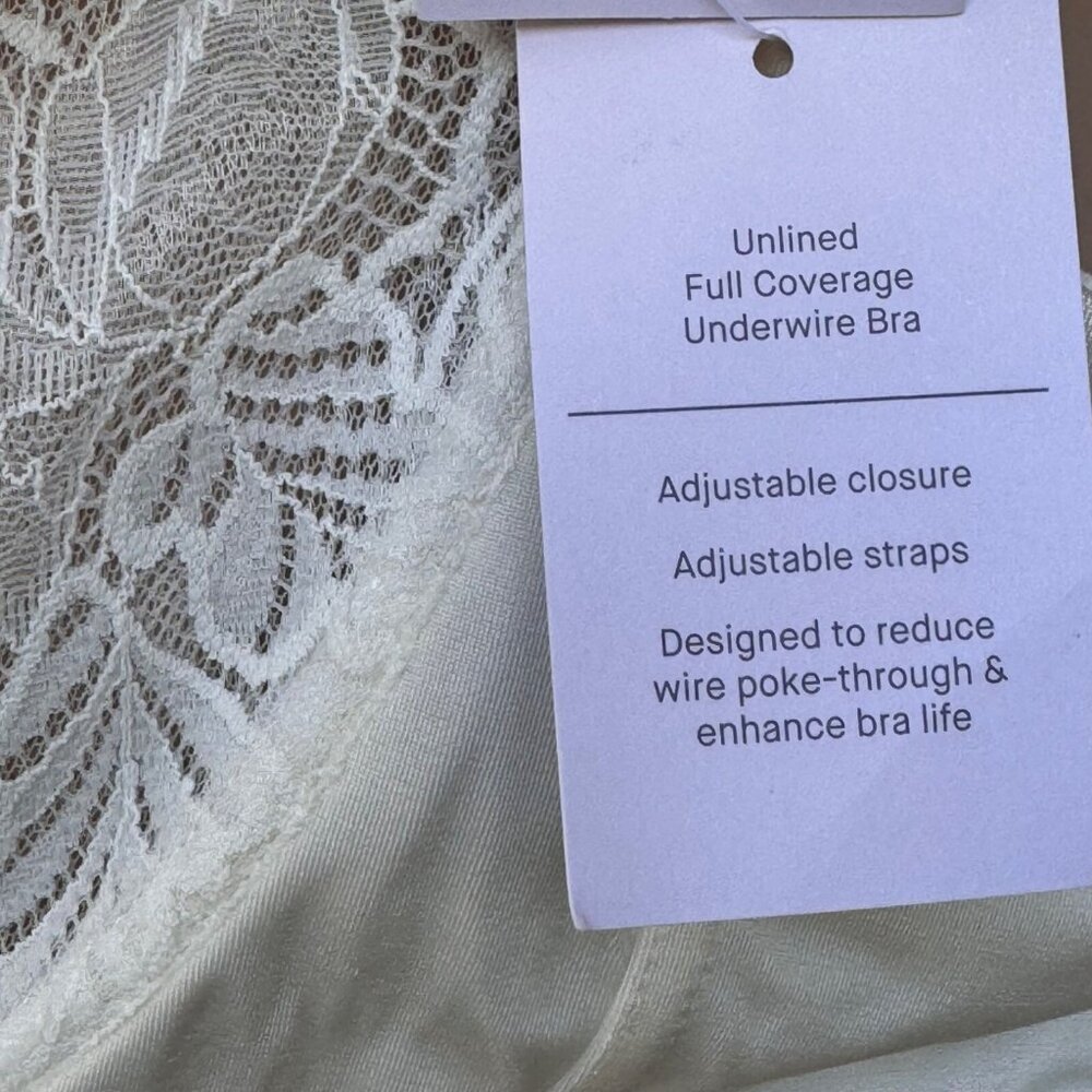 Unlined Full Coverage Underwire Bra 46DD Adjustable Straps Lace White Auden - Picture 5 of 16